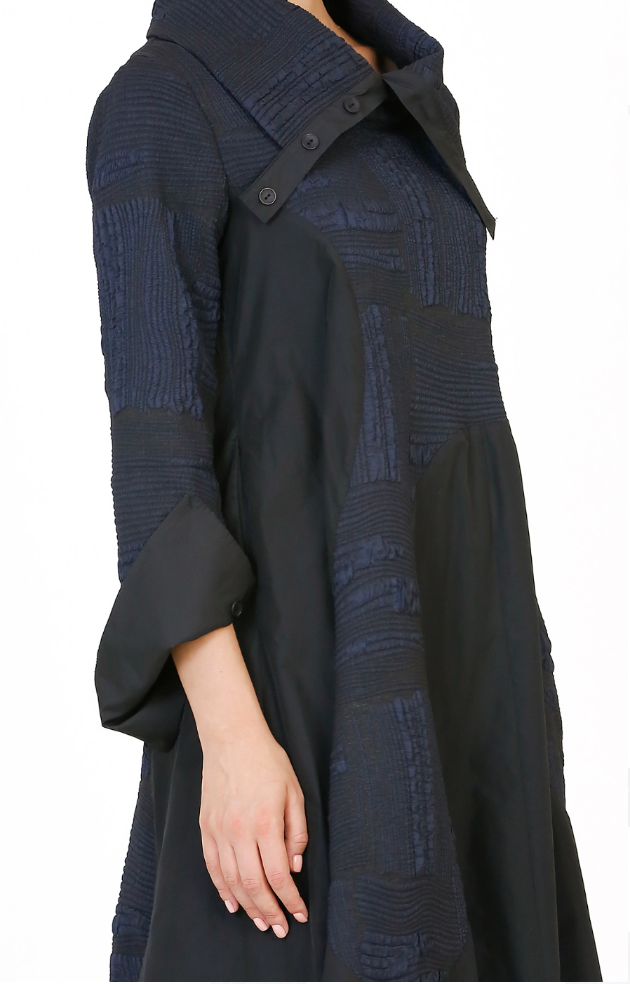 Wide Collar Dress - Navy Blue